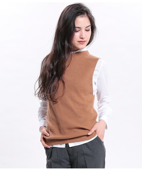 ROPE' PICNIC（ロペピクニック）の「片畦ニットベスト（トップス・レディース・ブラック/キナリ/キャメル/カーキ・38）」の4枚目の写真