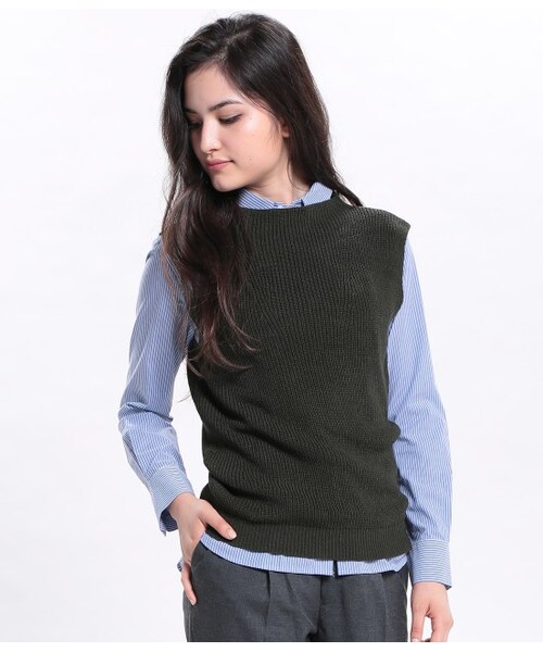 ROPE' PICNIC（ロペピクニック）の「片畦ニットベスト（トップス・レディース・ブラック/キナリ/キャメル/カーキ・38）」の5枚目の写真