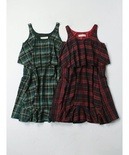 31 Sons de mode（トランテアン　ソン　ドゥ　モード）の「チェックティアードノースリワンピース（ワンピース/ドレス・レディース・レッド/グリーン・36）」の3枚目の写真