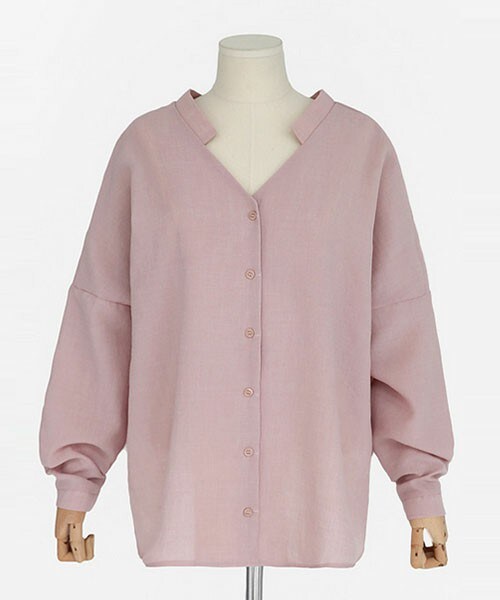 DHOLIC（ディーホリック）の「Vネックオーバーブラウス（シャツ/ブラウス・レディース・ホワイト/ピンク/カーキ/ブラック・FREE）」の4枚目の写真