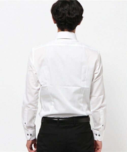CROWDED CLOSET（クラウデッドクローゼット）の「【EASYCARE】二枚衿ナロー変形ヘリンボーンシャツ（シャツ/ブラウス・メンズ・ネイビー/ブラック・LARGE/MEDIUM/SMALL/LL）」の4枚目の写真