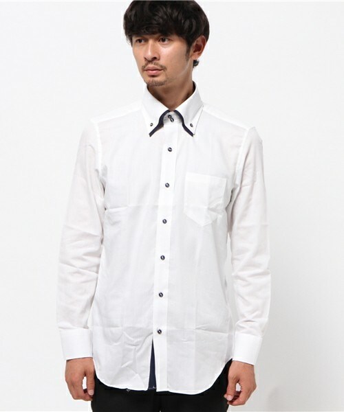 CROWDED CLOSET（クラウデッドクローゼット）の「【EASYCARE】二枚衿ナロー変形ヘリンボーンシャツ（シャツ/ブラウス・メンズ・ネイビー/ブラック・LARGE/MEDIUM/SMALL/LL）」の5枚目の写真