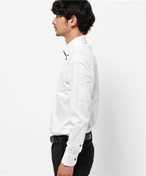 CROWDED CLOSET（クラウデッドクローゼット）の「【EASYCARE】二枚衿ナロー変形ヘリンボーンシャツ（シャツ/ブラウス・メンズ・ネイビー/ブラック・LARGE/MEDIUM/SMALL/LL）」の3枚目の写真