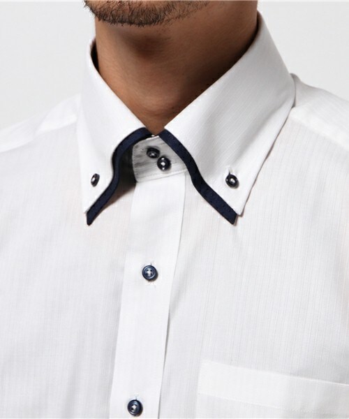 CROWDED CLOSET（クラウデッドクローゼット）の「【EASYCARE】二枚衿ナロー変形ヘリンボーンシャツ（シャツ/ブラウス・メンズ・ネイビー/ブラック・LARGE/MEDIUM/SMALL/LL）」の6枚目の写真