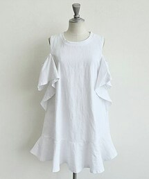 Aco Design | 肩だし ワンピース 春 夏 大人 上品/肩あき ワンピース/ワンピース 半袖 夏 レディース/フレア ワンピ ミニスカート/ワンピース デート/コットン ワンピース(ワンピース)