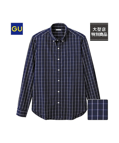 GU（ジーユー）の「（GU）ブロードチェックシャツ（ウィンドーペイン）（MEN ⁄ シャツ・メンズ・OFF WHITE/NAVY・XL/S/L/M）」の2枚目の写真
