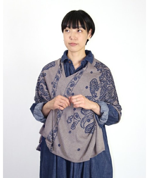 美品】45R 超ガーゼバンダナプリントストールポンチョ ストール