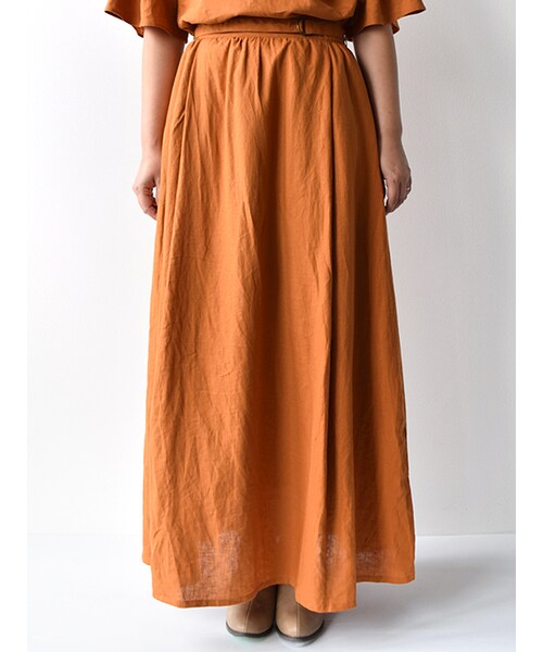 w closet（ダブルクローゼット）の「ベルト付きロングスカート（スカート・レディース・オレンジ/レッド/ブラック・FREE）」の4枚目の写真