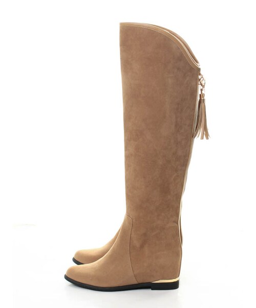31 Sons de mode（トランテアン　ソン　ドゥ　モード）の「タッセル付きインヒールフラットニーハイブーツ《予約アイテム》（シューズ・レディース・グレー/ブラック/カーキグリーン/キャメル・S/M/L）」の5枚目の写真