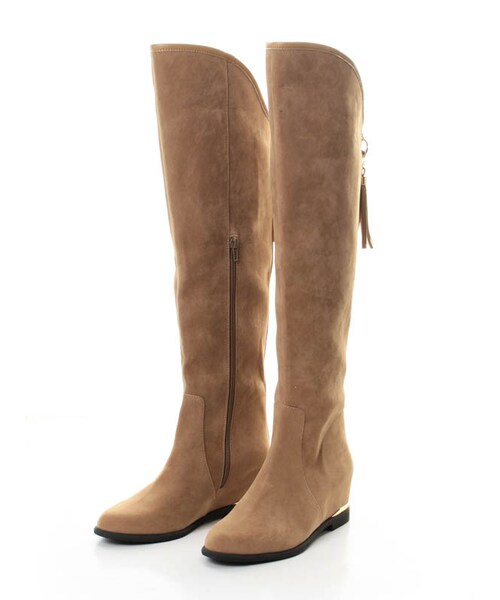 31 Sons de mode（トランテアン　ソン　ドゥ　モード）の「タッセル付きインヒールフラットニーハイブーツ《予約アイテム》（シューズ・レディース・グレー/ブラック/カーキグリーン/キャメル・S/M/L）」の3枚目の写真