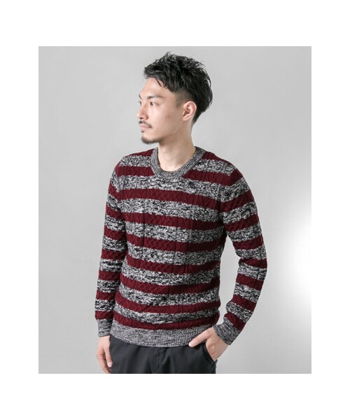 URBAN RESEARCH（アーバンリサーチ）の「ケーブルボーダークルーネック（トップス・メンズ・WHITE/NAVY/WINE・M/L）」の4枚目の写真