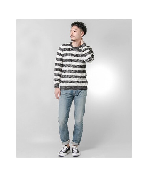 URBAN RESEARCH（アーバンリサーチ）の「ケーブルボーダークルーネック（トップス・メンズ・WHITE/NAVY/WINE・M/L）」の7枚目の写真