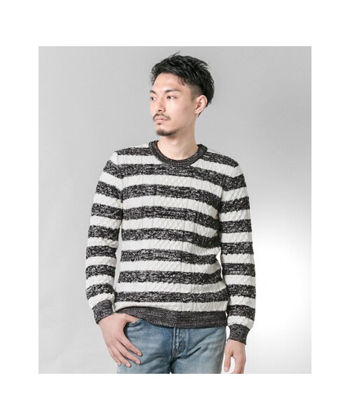 URBAN RESEARCH（アーバンリサーチ）の「ケーブルボーダークルーネック（トップス・メンズ・WHITE/NAVY/WINE・M/L）」の6枚目の写真