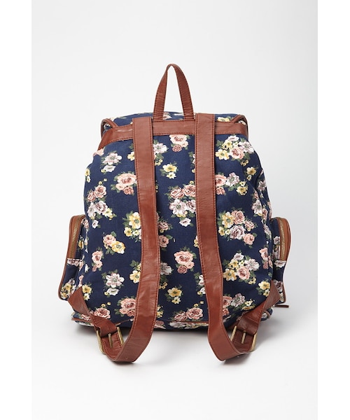 FOREVER 21(フォーエバー トゥエンティーワン)の「FOREVER 21 Floral Canvas Backpack(バックパック/リュック・レディース・Black/Purple・One size)」の3枚目の写真