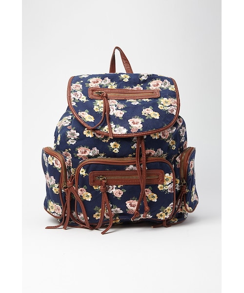 FOREVER 21(フォーエバー トゥエンティーワン)の「FOREVER 21 Floral Canvas Backpack(バックパック/リュック・レディース・Black/Purple・One size)」の2枚目の写真