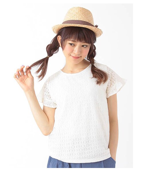 ehka sopo（エヘカソポ）の「ラッセルレースフリル袖プルオーバー 1203058-22-13-11（トップス・アイボリー/オフホワイト・M）」の2枚目の写真