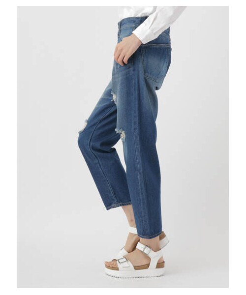 E hyphen world gallery（イーハイフンワールドギャラリー）の「・クラッシュデニムパンツ（パンツ・オフホワイト/インディゴ/ライトインディゴ・S/M）」の5枚目の写真