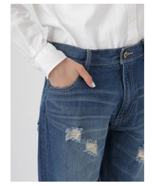 E hyphen world gallery（イーハイフンワールドギャラリー）の「・クラッシュデニムパンツ（パンツ・オフホワイト/インディゴ/ライトインディゴ・S/M）」の7枚目の写真