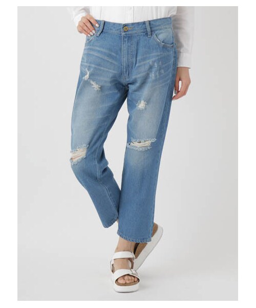 E hyphen world gallery（イーハイフンワールドギャラリー）の「・クラッシュデニムパンツ（パンツ・オフホワイト/インディゴ/ライトインディゴ・S/M）」の3枚目の写真