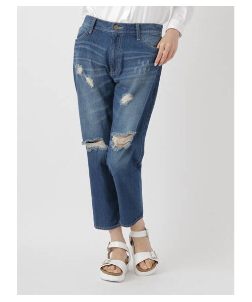 E hyphen world gallery（イーハイフンワールドギャラリー）の「・クラッシュデニムパンツ（パンツ・オフホワイト/インディゴ/ライトインディゴ・S/M）」の4枚目の写真