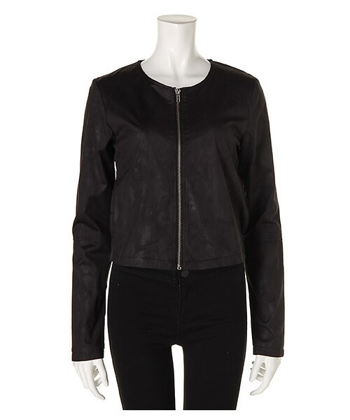 SPIRALGIRL（スパイラルガール）の「ノーカラーレザーライクジャケット（ジャケット/アウター・レディース・ベージュ/ブラック/カーキ/ライトグレー・F）」の2枚目の写真