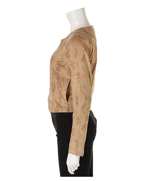 SPIRALGIRL（スパイラルガール）の「ノーカラーレザーライクジャケット（ジャケット/アウター・レディース・ベージュ/ブラック/カーキ/ライトグレー・F）」の7枚目の写真