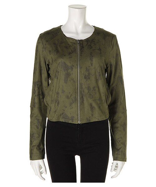 SPIRALGIRL（スパイラルガール）の「ノーカラーレザーライクジャケット（ジャケット/アウター・レディース・ベージュ/ブラック/カーキ/ライトグレー・F）」の4枚目の写真