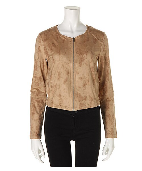 SPIRALGIRL（スパイラルガール）の「ノーカラーレザーライクジャケット（ジャケット/アウター・レディース・ベージュ/ブラック/カーキ/ライトグレー・F）」の5枚目の写真