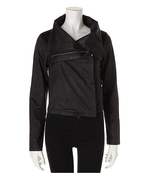 SPIRALGIRL（スパイラルガール）の「レザーライクジャケット（ジャケット/アウター・レディース・ベージュ/ブラック/カーキ/ライトグレー・F）」の2枚目の写真