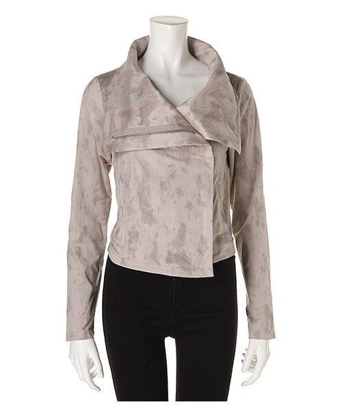 SPIRALGIRL（スパイラルガール）の「レザーライクジャケット（ジャケット/アウター・レディース・ベージュ/ブラック/カーキ/ライトグレー・F）」の5枚目の写真