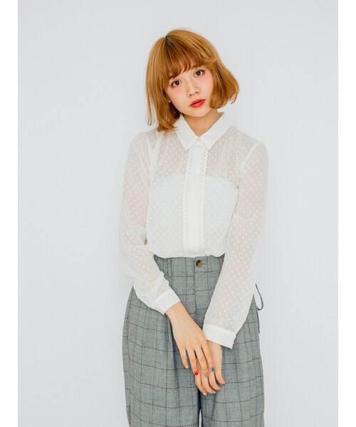 merry jenny（メリージェニー）の「スカラップレースブラウス（トップス・レディース・オフホワイト/ネイビー）」の3枚目の写真