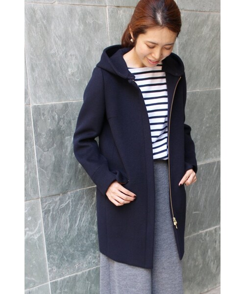 IENA（イエナ）の「《予約》二重織シャルム フード付きコクーンコート◆（ジャケット/アウター・レディース・ブラック/ホワイト/ネイビー・34/36/38/40）」の3枚目の写真