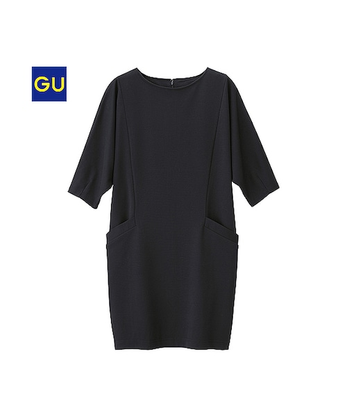 GU(ジーユー)の「(GU)コクーンワンピース(5分袖)(WOMEN ⁄ ワンピース・レディース・BLACK/OFF WHITE・L/S/M)」の1枚目の写真