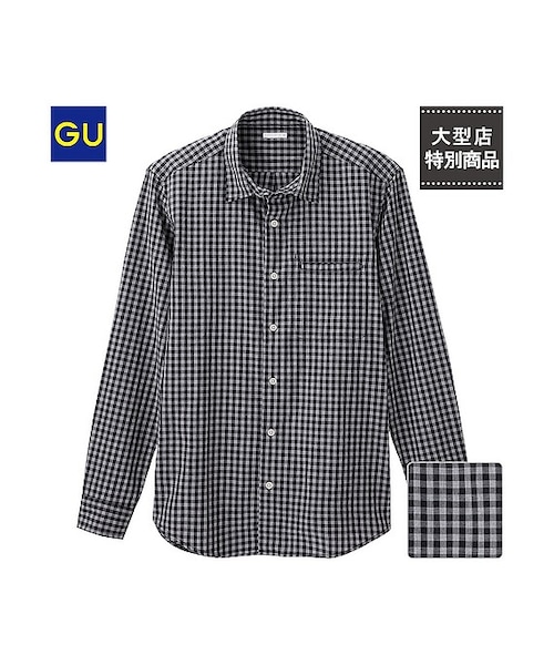 GU（ジーユー）の「（GU）ブロードチェックシャツ（ギンガム・長袖）（MEN ⁄ シャツ・メンズ・GRAY/NAVY/BLACK/RED・L/XL/S/M）」の2枚目の写真