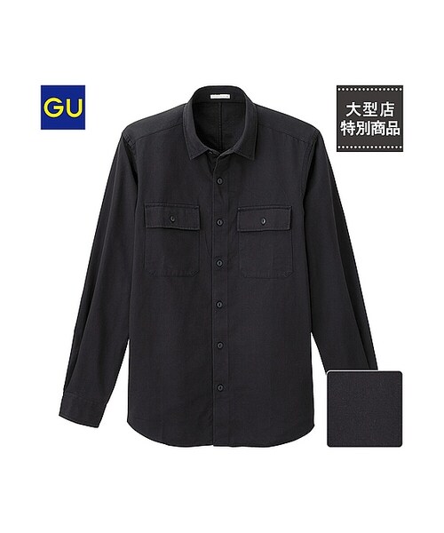 GU(ジーユー)の「(GU)ミリタリーシャツ(長袖)A(MEN ⁄ シャツ・メンズ・BLACK/OLIVE/BLUE・S/M/L/XL)」の2枚目の写真