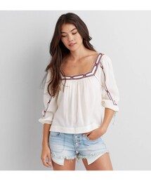 American Eagle | AEOエンブロイダリーペザントシャツ(シャツ/ブラウス)