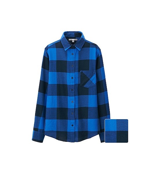 UNIQLO（ユニクロ）の「WOMEN フランネルチェックシャツ（長袖）01・09・12・18・67（シャツ/ブラウス・レディース・PINK/WINE/OFF WHITE/BLACK/BLUE・L/M/XL/S）」の4枚目の写真