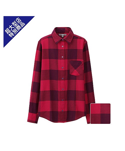 UNIQLO（ユニクロ）の「WOMEN フランネルチェックシャツ（長袖）01・09・12・18・67（シャツ/ブラウス・レディース・PINK/WINE/OFF WHITE/BLACK/BLUE・L/M/XL/S）」の5枚目の写真