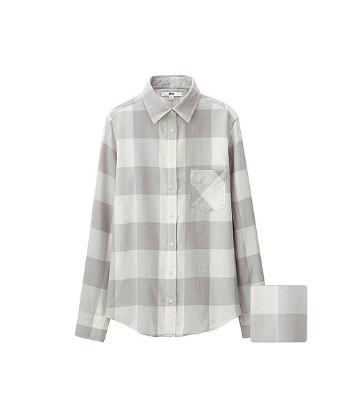 UNIQLO（ユニクロ）の「WOMEN フランネルチェックシャツ（長袖）01・09・12・18・67（シャツ/ブラウス・レディース・PINK/WINE/OFF WHITE/BLACK/BLUE・L/M/XL/S）」の2枚目の写真