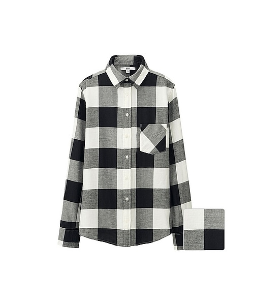 UNIQLO（ユニクロ）の「WOMEN フランネルチェックシャツ（長袖）01・09・12・18・67（シャツ/ブラウス・レディース・PINK/WINE/OFF WHITE/BLACK/BLUE・L/M/XL/S）」の3枚目の写真