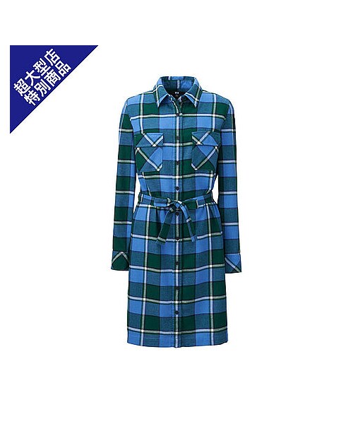 UNIQLO(ユニクロ)の「WOMEN フランネルワンピース(長袖)+E(ワンピース・レディース・BLUE・M/S/L)」の1枚目の写真