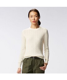 UNIQLO | WOMEN コットンカシミヤケーブルクルーネックセーター（長袖）(ニット/セーター)