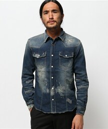 RATTLE TRAP | ジャージーデニムシャツ【クラッシュリメイク】(シャツ/ブラウス)