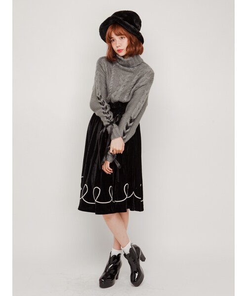 merry jenny（メリージェニー）の「くるくるベロアミモレスカート（スカート・レディース・ブラック/ベージュ・F）」の3枚目の写真