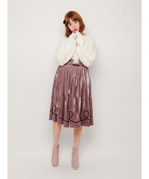 merry jenny（メリージェニー）の「くるくるベロアミモレスカート（スカート・レディース・ブラック/ベージュ・F）」の4枚目の写真