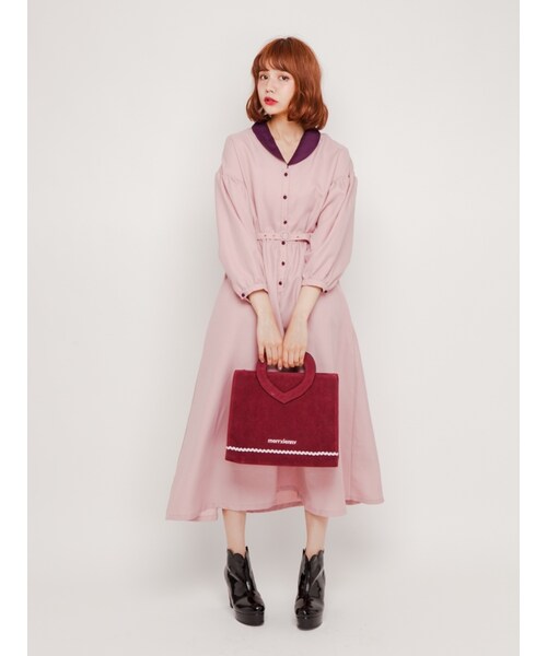 merry jenny（メリージェニー）の「配色ジョーゼットシャツワンピース（ワンピース/ドレス・レディース・ブラック/ピンク/オリーブ・F）」の4枚目の写真