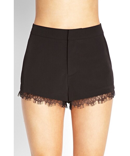 FOREVER 21(フォーエバー トゥエンティーワン)の「FOREVER 21 Lace-Trimmed Woven Shorts(その他パンツ・レディース・Black・Medium/Large)」の4枚目の写真
