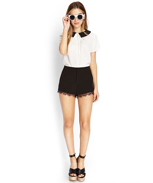 FOREVER 21(フォーエバー トゥエンティーワン)の「FOREVER 21 Lace-Trimmed Woven Shorts(その他パンツ・レディース・Black・Medium/Large)」の3枚目の写真
