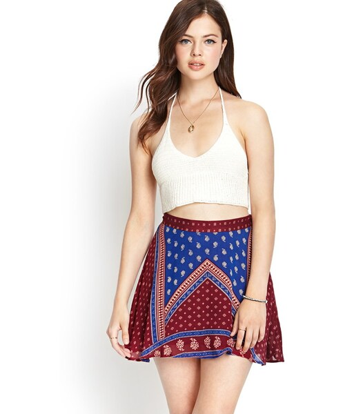 FOREVER 21(フォーエバー トゥエンティーワン)の「FOREVER 21 Woven Floral Skater Skirt(スカート・レディース・Blue・27)」の2枚目の写真