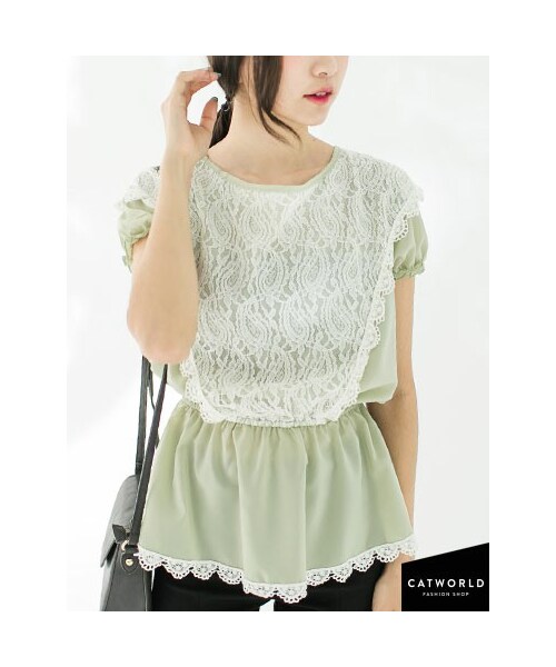 甜美 catworld（キャットワールド）の「甜美綴蕾絲公主袖雪紡上衣（）」 - WEAR